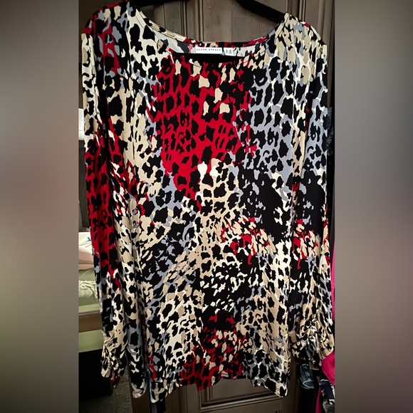 Susan Graver Tops - Susan Graver Red and Black Animal Print Blouse